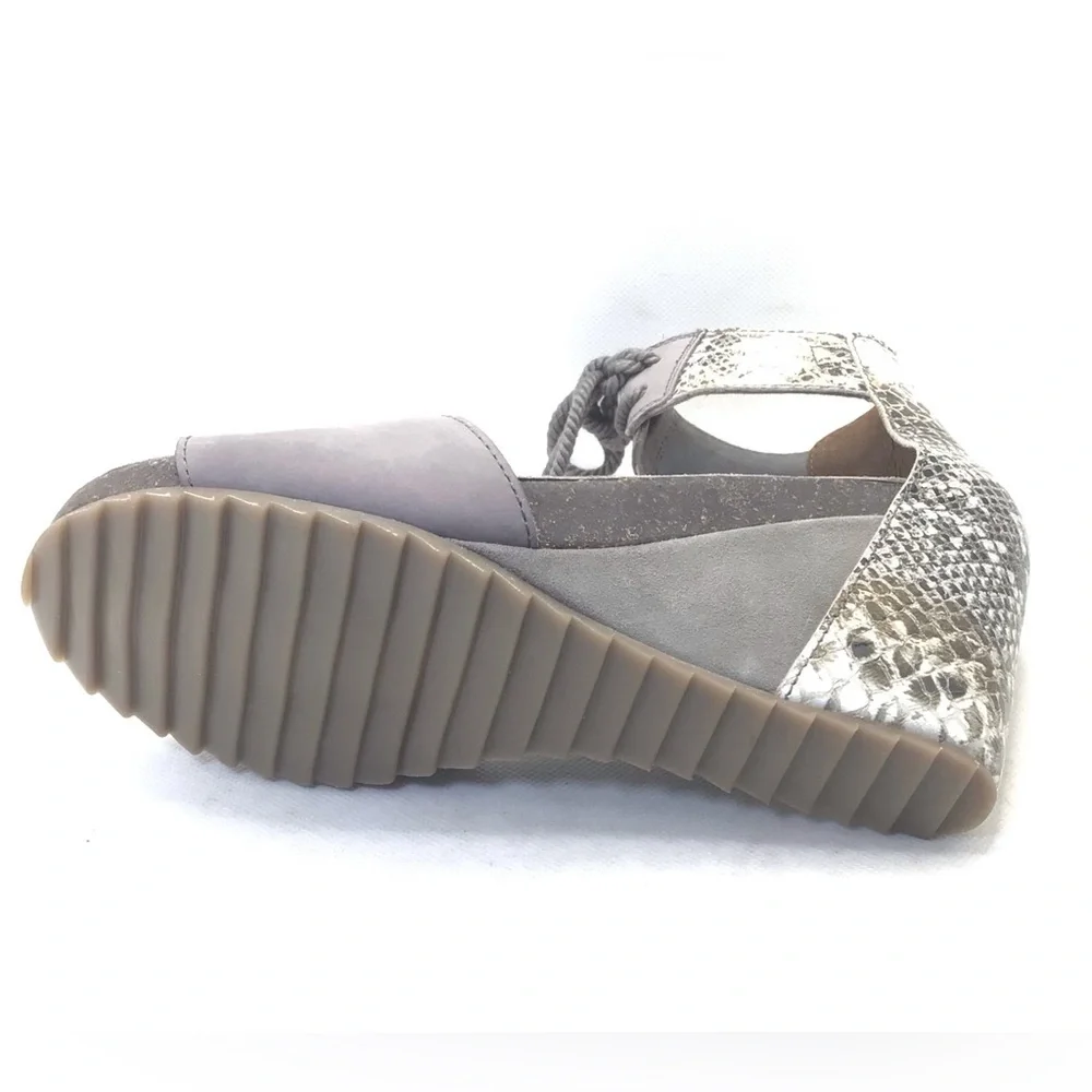 Diba True Womens Nite Lite Leather Snake Print Taupe Ankle Strap Wedge Sandal